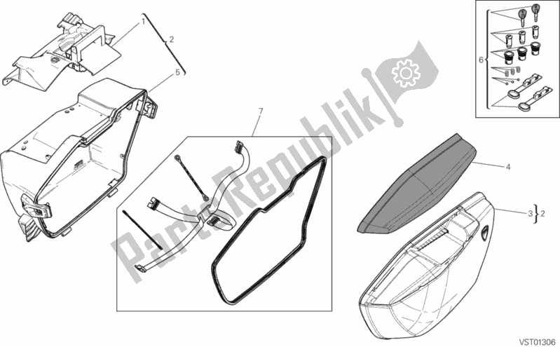 All parts for the Left Pannier of the Ducati Multistrada 1200 S Touring Brasil 2014